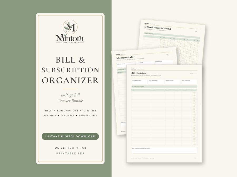 Bill & Subscription Organizer printable