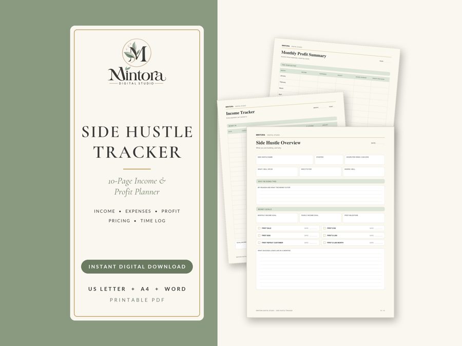 Side Hustle Tracker printable